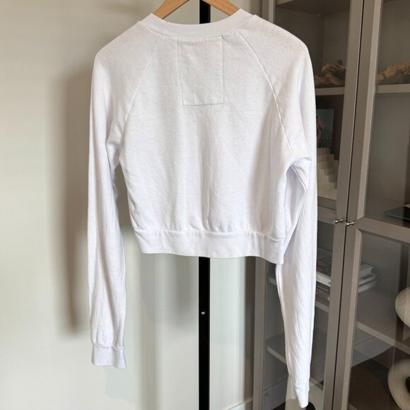 Aviator Nation Aspen Embroidered Sweatshirt Cropped Crewneck White Pullover L - Picture 3 of 7